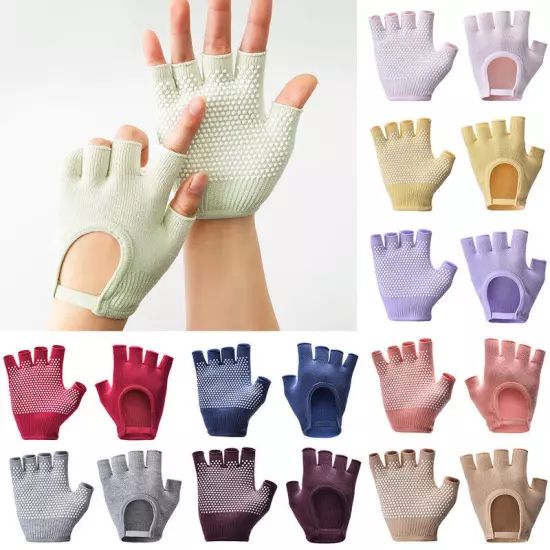 Pilates Yoga Non-Slip Grip Workout Gloves Weight Lifting Gym Half-Finger Mittens