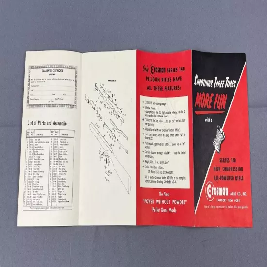 Crosman 140 Air Powered Multi Pump Pellet 22 Cal Rifle Original Box Instructions