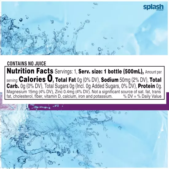 Splash Refresher Acai Grape Flavored Water, 16.9 Fl Oz, Pack of 12