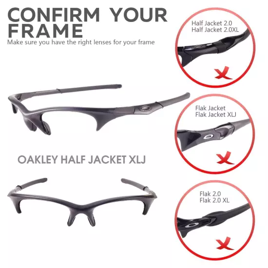 Walleva Titanium Polarized Lenses + Black Rubber Kit For Oakley Half Jacket XLJ