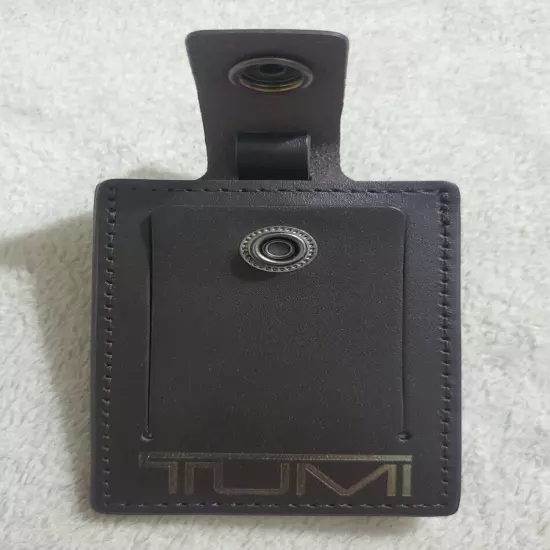 New Tumi Dark Brown Leather Large Luggage Tag with Adjustable Buckle