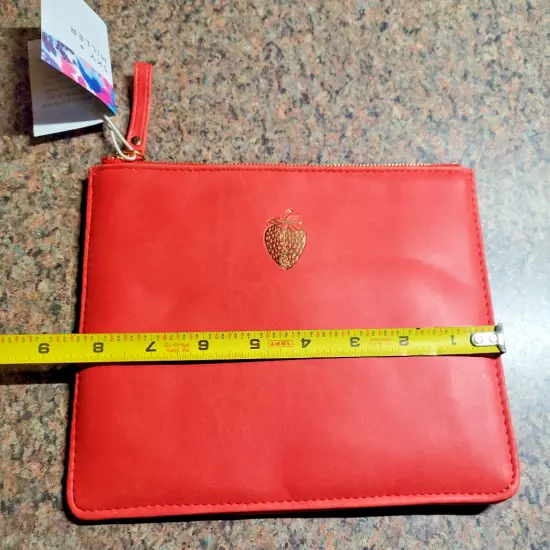 Sky & Miller Faux Leather Padded Zip Pouch Strawberry Orange Gold