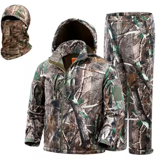 Hunting Jacket w/ removable Hood, pants, mask - Water Resistant, Camo | 3XL -NEW