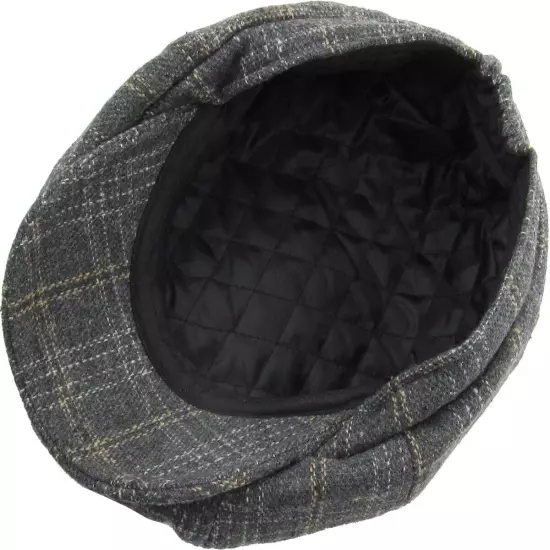 Men's Newsboy Button Top Ascot Ivy Cabbie Hat Gatsby Cap Plaid PU Leather