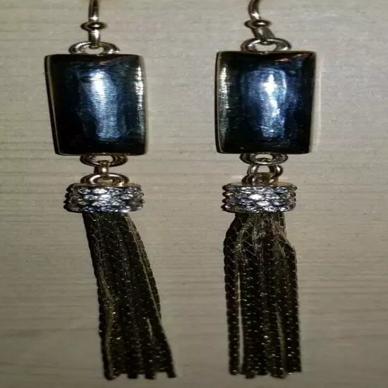 Long Chain Tassel Earrings w/Rhinestones