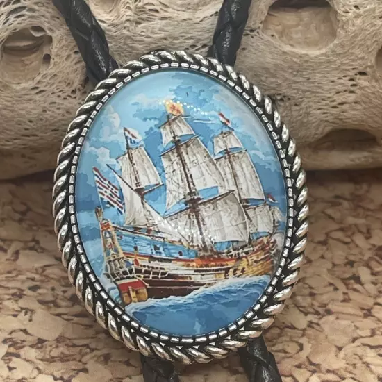 Nautical Ship Pirate Ocean Sailing Bolo Tie Lariat Necklace Wedding Gift Dad Son