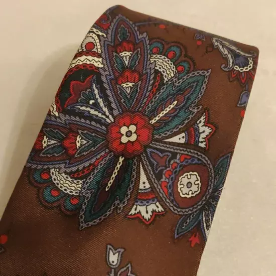 Christian Dior Monsieur Mens 100% Silk Neck Tie Brown Blue Paisley Italian Silk