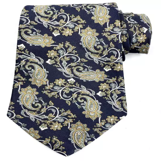 Rene Chagal Hand Made Blue Paisley Necktie Silk Tie Men's 3.5" x 59"