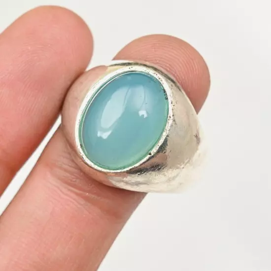 Chalcedony Gemstone 925 Sterling Silver Men's Ring Statement Ring All Size R50