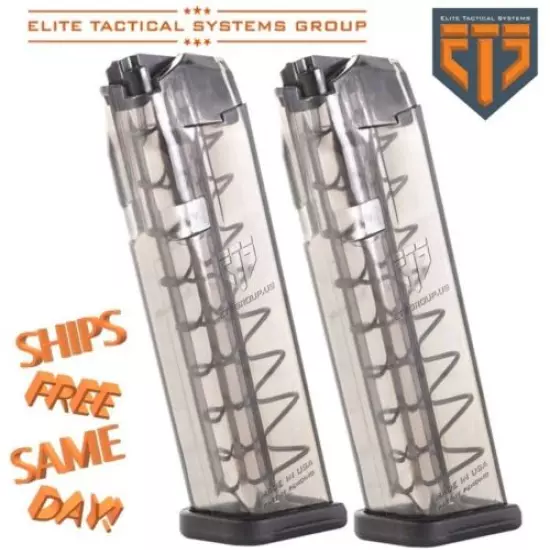 PAIR, ETS Elite Tactical Systems Glock 19 or 26, 9MM 10-Round Magazine GLK-19-10