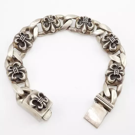 Men's HEAVY Chrome Hearts Sterling Silver Fleur de Lis Bracelet 8" LNI2