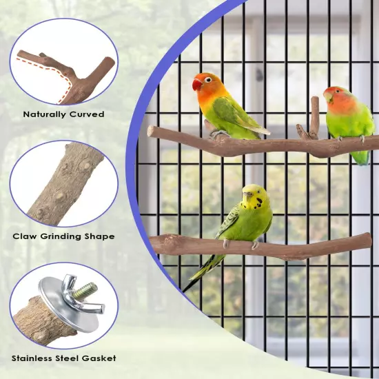 7PCS Bird Perch Stand Natural Grape Wood Pole Parrot Standing Branch for Conures