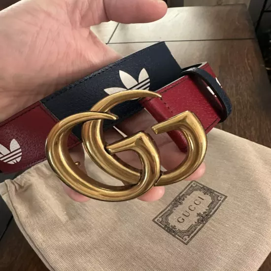 Men’s Gucci x Adidas Navy/Red GG Marmont belt 95 cm made in Italy Ltd Edition