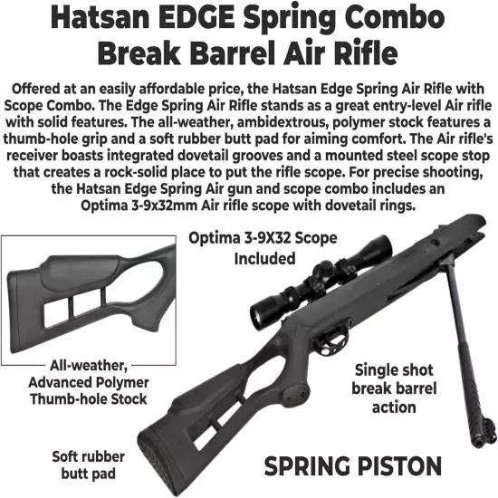 Hatsan Edge Spring Combo Break Barrel .177 Cal Air Rifle w/ Targets and Pellets