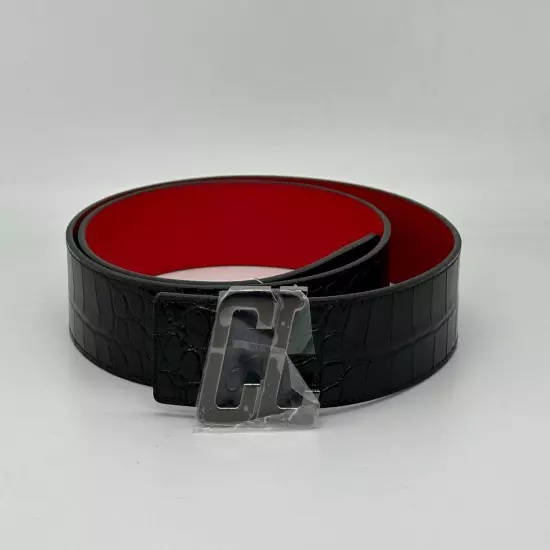 Christian Louboutin HAPPY RUI CL Logo Reversible Croc Leather Belt Black $550