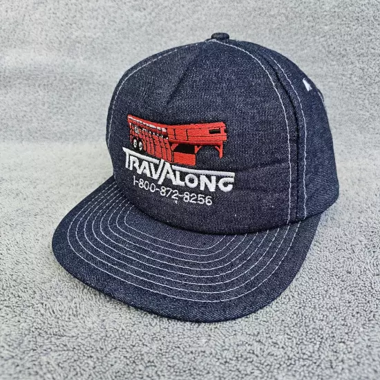 Vintage Trucker Hat Foam Snapback Baseball Cap Denim Blue OSFM TRAVALONG Trailer