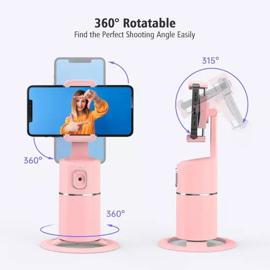 Auto Face Tracking Phone Holder, No App Required, 360° Rotation Face Body Phone 