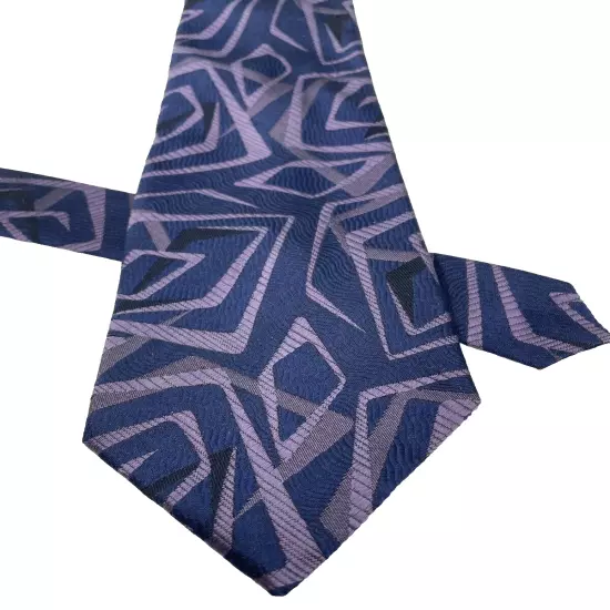 Bachrach Blue Purple Geometric Abstract Necktie Silk Tie 3.2" x 56"