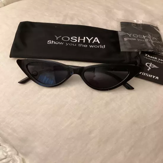 Yoshya Cat Eye Sunglasses, Black Plastic, New In Bag, Gorgeous!