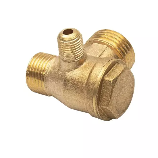 Gold Air Compressor 3-Port Brass Male Threaded Check Valve Connector Tools 1 Pcs