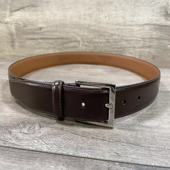 Brooks Brothers Silver Color Buckle Leather Belt Brown Size 34 Made In Italy