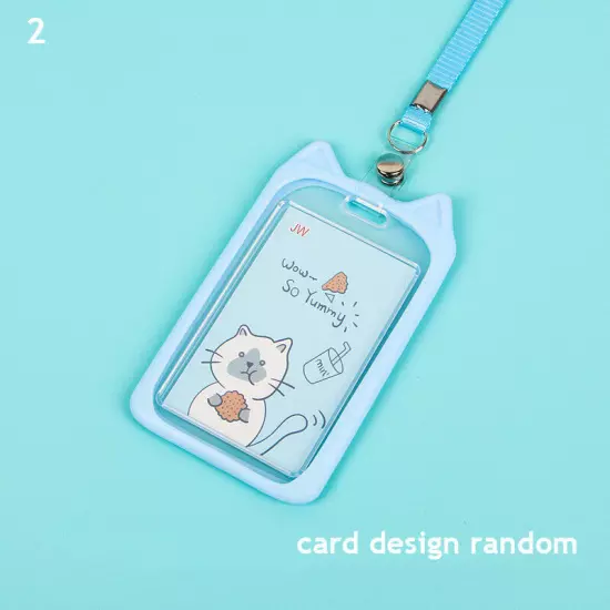 Cute Cat Ear ID Card Holder Retractable Reel Lanyard Credit Cover Case Kids Gift