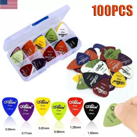 100 x Guitar Picks Acoustic Electric Plectrums 0.58/0.71/0.81/0.96/1.2/1.5 W Box