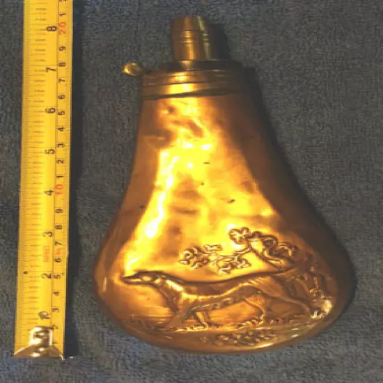 19th century, Dixon & Sons, P,owder Flask, Copper Embossed Hunting Dog design