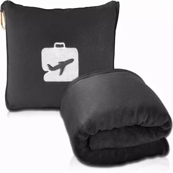 EverSnug Travel Blanket and Pillow Premium Soft 2 in 1 Airplane Blanket Black