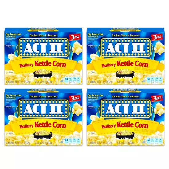 Act II Buttery Kettle Corn Microwave Popcorn 4 Boxes of 3 12 Bags Total