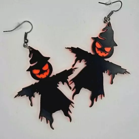 Halloween Party Jack-O-Lantern Pumpkin Scarecrow Drop Earrings Acrylic Black