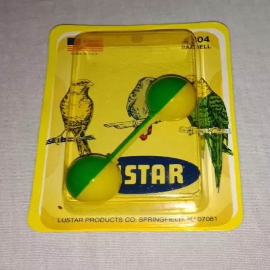 VINTAGE LUSTAR PLASTIC PARAKEET BIRD CAGE TOY BARBELL 304 SEALED NOS