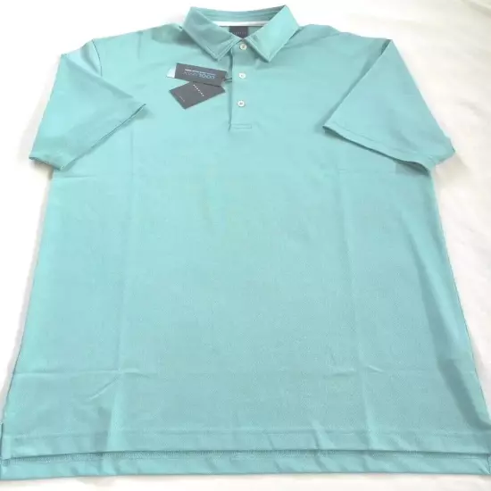 Dunning Golf Men Button Polo Large Performance Turquoise Green Spandex Polyester