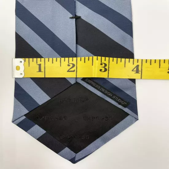 Express Studio Blue Black Striped Regiment Repp Italian Silk Tie 4" x 58"