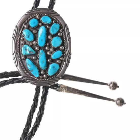 Vintage Navajo Sterling and turquoise cluster bolo tie