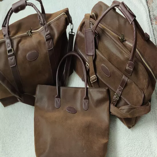 3 Piece Luggage Set Travel Bags XL/Lg/Med Duffels Tote Brown Faux Leather Suede