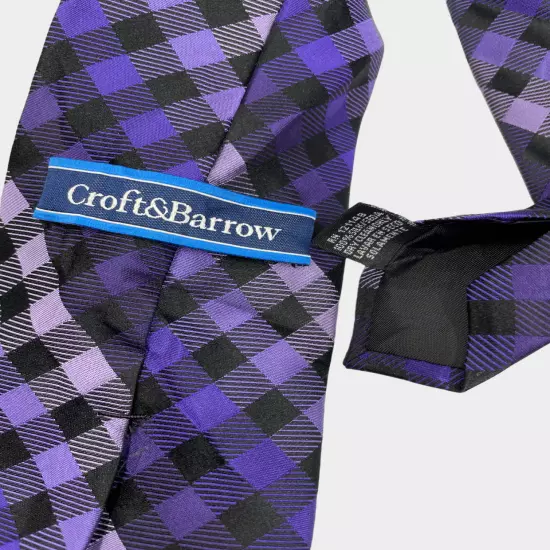 Croft & Barrow Purple Tartan Plaid Silk Necktie Tie Men's 3.8" x 58"