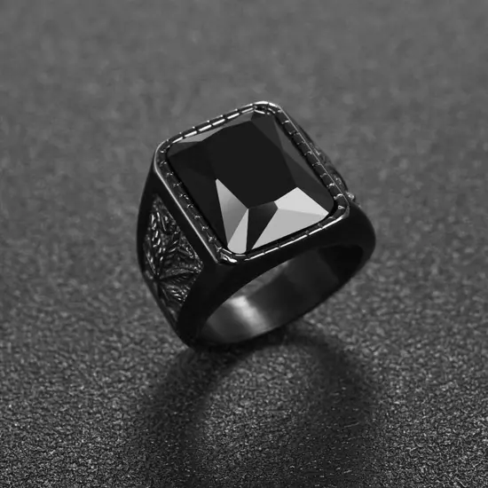 Stainless Steel Men's Ring Gemstone Hip Hop Style Black Jewelry Gift