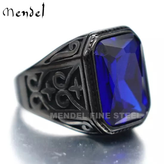 MENDEL Mens Black Blue Tanzanite Stone Ring For Men Size 7 8 9 10 11 12 13-15