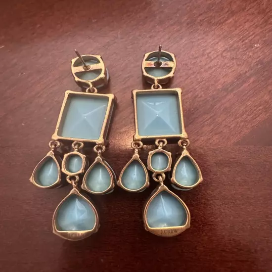 J Crew Gold Tone Turquoise Color Dangle Earrings Statement