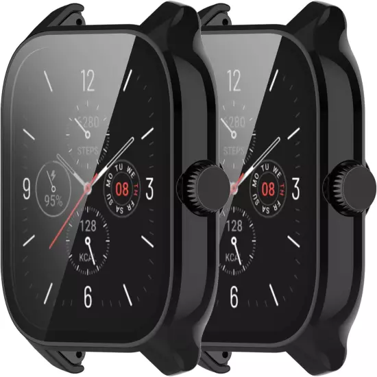 Compatible for Amazfit GTS 4 Case with Built-In Tempered Glass Screen Protector,