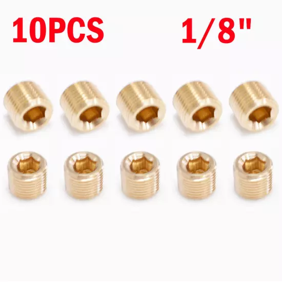 10pcs 1/8" Male Brass Internal Hex Head Thread Socket Pipe Plugs US Stock ++