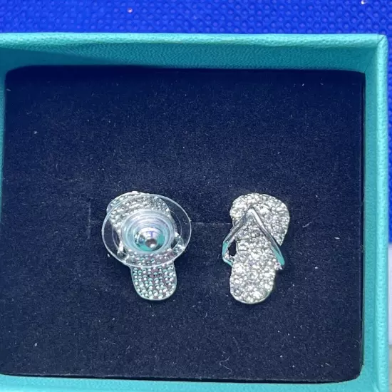 Dainty Silver Tone Rhinestones Sandle Mini Stud Earrings w/ Gift Box