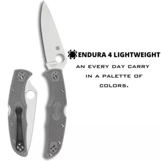 Spyderco C10FPGY Endura 4 Flat Ground Knife with PlainEdge Cutting - Gray