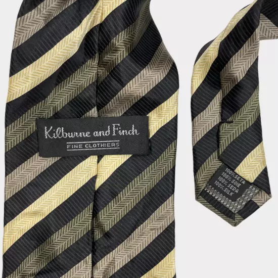 Kilburne & Finch Yellow Green Striped Repp Regimental Necktie Silk Tie 3.8 x 60