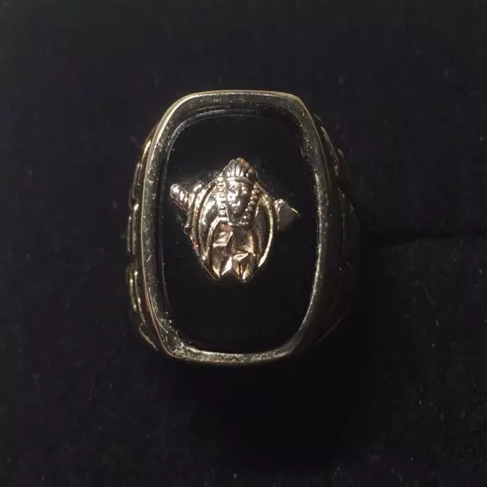 Vintage 18K HGE Gold Plated Shriner Black Mens Ring Size 10.5 NOS