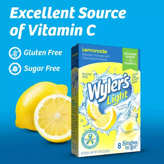 Wyler's Light Singles To Go Powder Packets, Water Drink Mix, Lemonade, 12 Box...