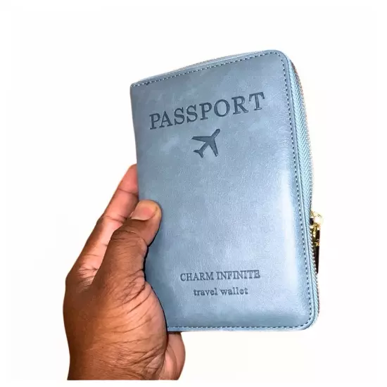 Passport Boarding Pass Credit Card Travel Wallet for Men and Women (Light Blue)