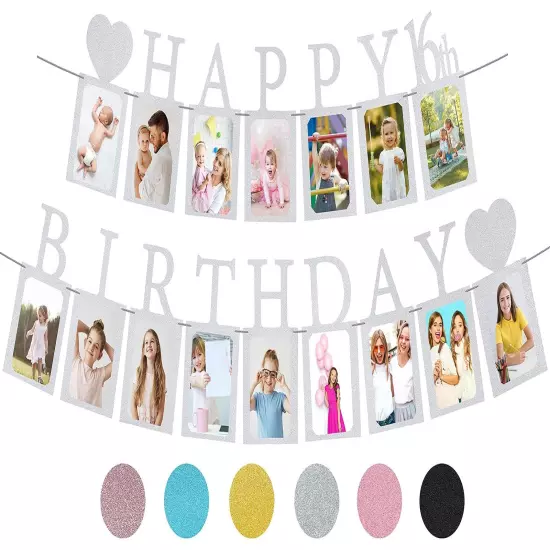 Sweet 16 Birthday Decorations Photo Banner in Silver Pre-assembled - Sweet 16...