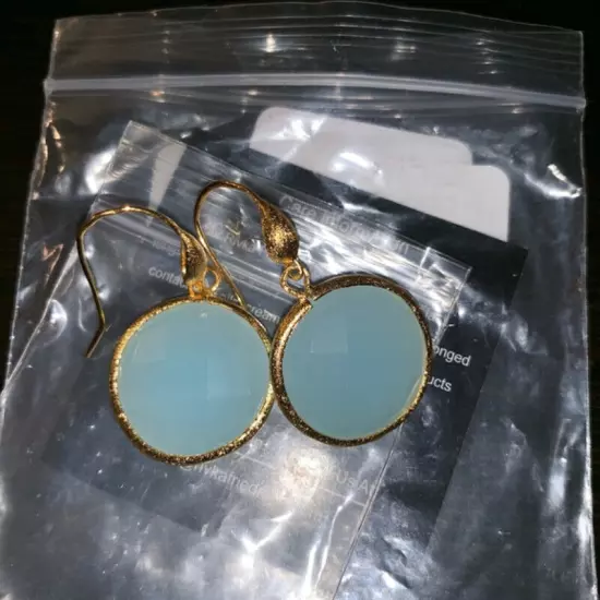 Rivka Friedman Blue Quartzite Earrings 18K Gold Satin Finish $139 Caribbean Blue